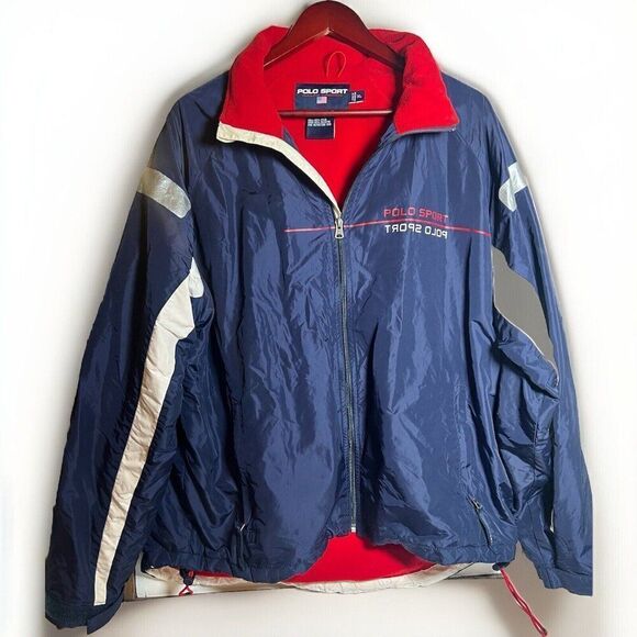 Polo Sport Other - Polo Sport Ralph Lauren Jacket Men's XL Blue Nylon Red Fleece Lined Full Zipper